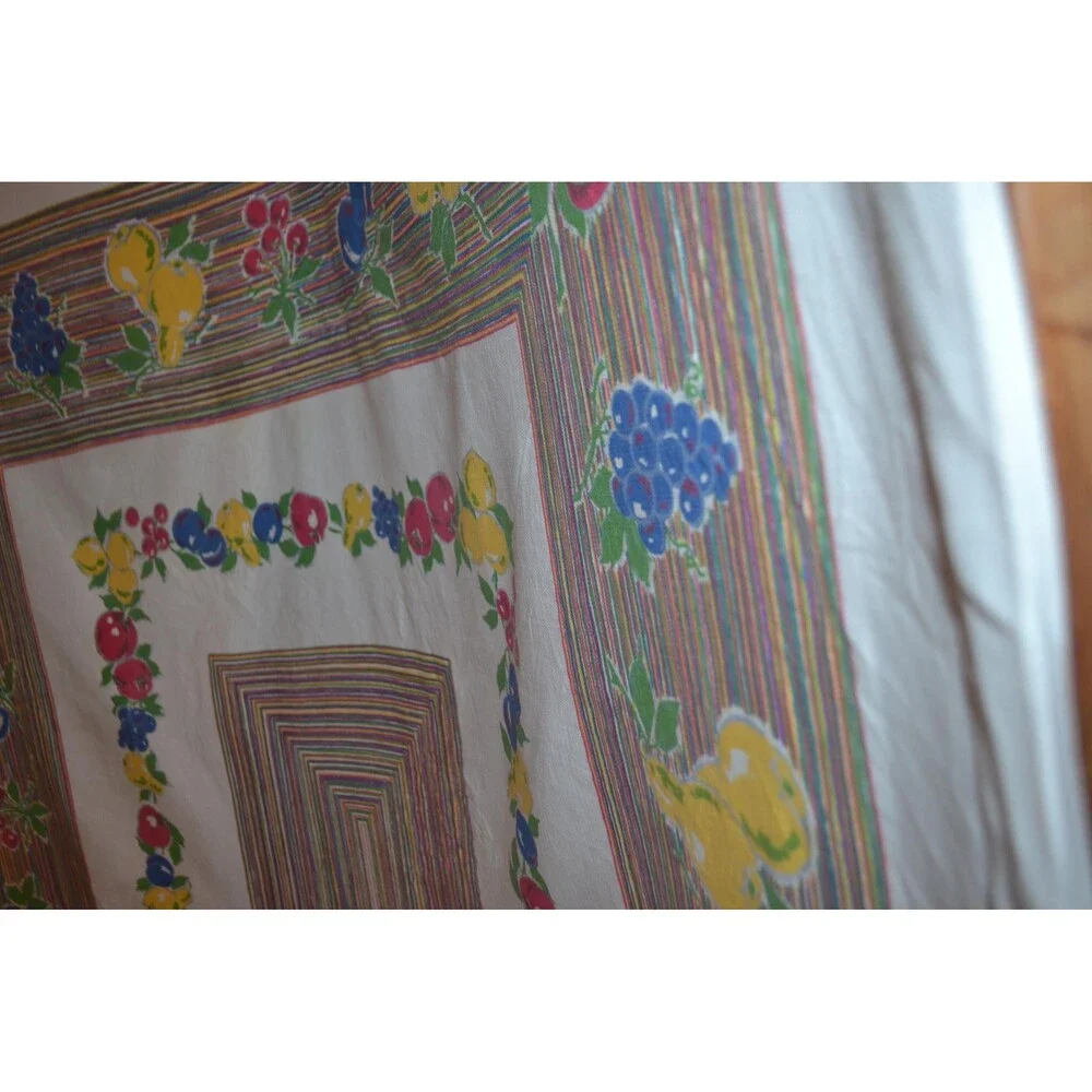 Kitsch Klatsch Tablecloth Fresh Fruit and Stripes on White